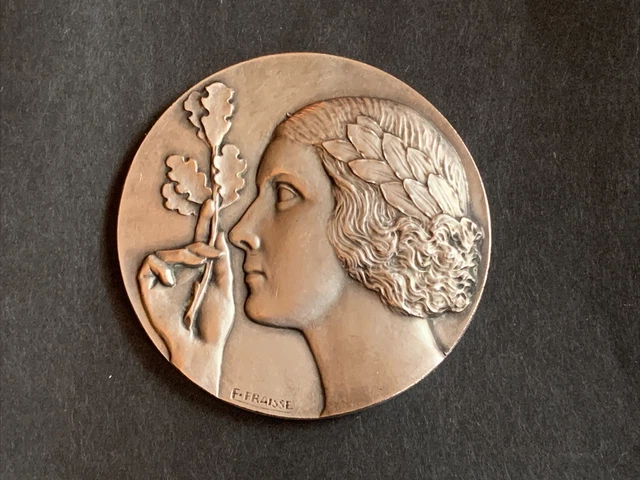 MÉDAILLE ANCIENNE BRONZE Argente by Fraisse Art Déco French Antique Medal 1920s EUR 68,00