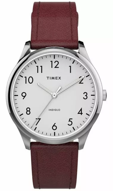 Timex TW2T72200, Women's Easy Reader Burgundy Leather Watch, Indiglo, 32MM Case
