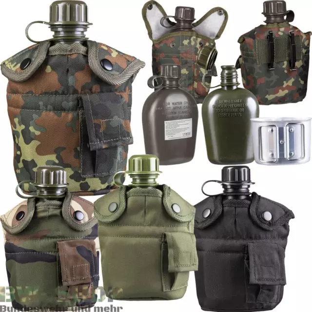 Us Feldflasche + Hülle Bw Trinkflasche Army Bundeswehr Flasche Outdoor (Becher)