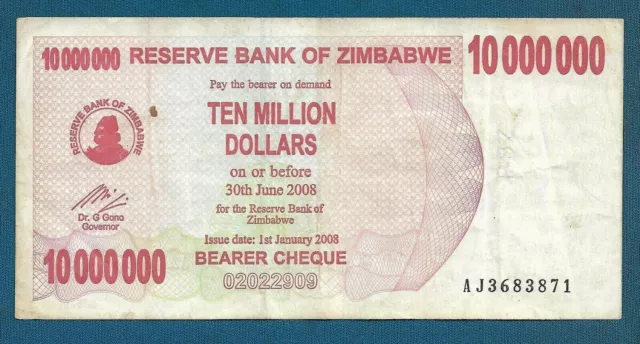 10 000 000 Dollars 2008. Zimbabwe banknotes, Ten Million Dollars 2008. Original