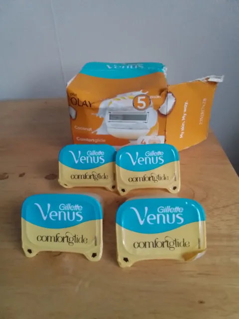 Paquete de 4 rellenos de afeitadora Gillette Venus Plus Olay Comfortglide coco (caja dañada)