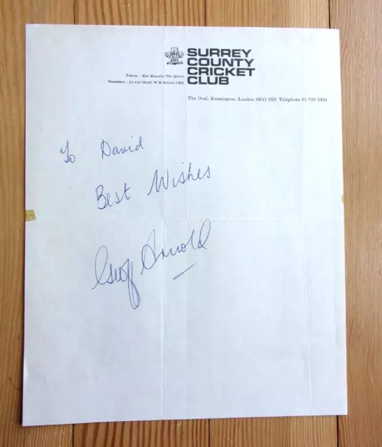 1970's Cricket Autograph - Geoff Arnold of Surrey, Sussex and England