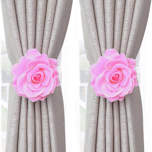 2Pcs Rose Peony Flower Magnetic Curtain Tie backs Romantic Warm Drapery Holdback