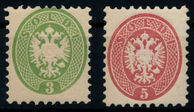 LOMBARDEI-VENETIEN 1864 3sld. Grün und 5sld. Rot. UNGEBRAUCHT, OG. VÖB