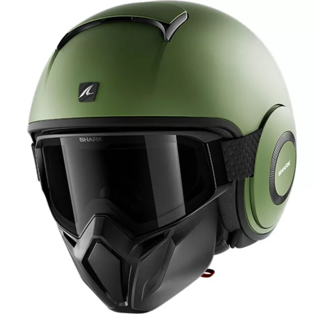 Casco Casque Moto Scooter Jet Shark Street Drak Blank Gma Verde Lente + Mentonie