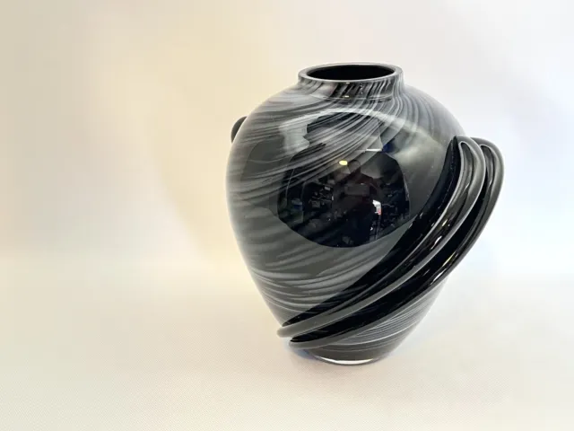 Amethyst to Black Handblown Unique Art Glass Vase with Applied Glass Detailing