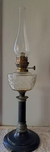 Antique Oil Kerosene Lamp - Cut Glass