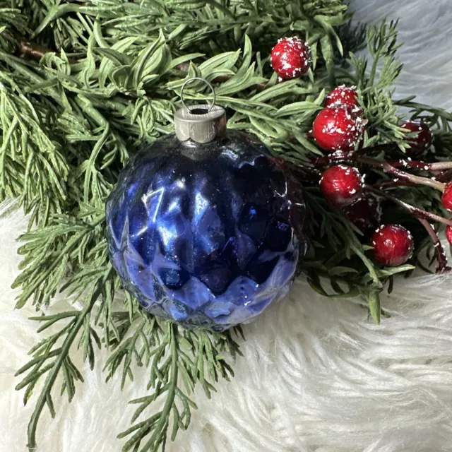 RARE Vintage Shiny Brite Blue Bumpy Glass Ornament Cobalt Blue Made In US Of A 2