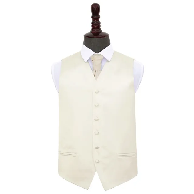 Ivory Mens Waistcoat Cravat Set Satin Plain Solid Wedding Tuxedo by DQT