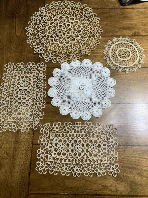 Lot Of 4 Vintage Most Handmade Crochet Doilies Large - Small White & Beige