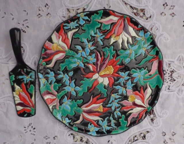 plat émaux de LONGWY modèle TROPIC grande dimension avec pelle à gateau
