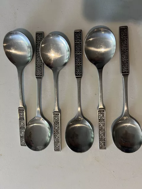 Wiltshire BURGUNDY Soup SPOONS VINTAGE X 6