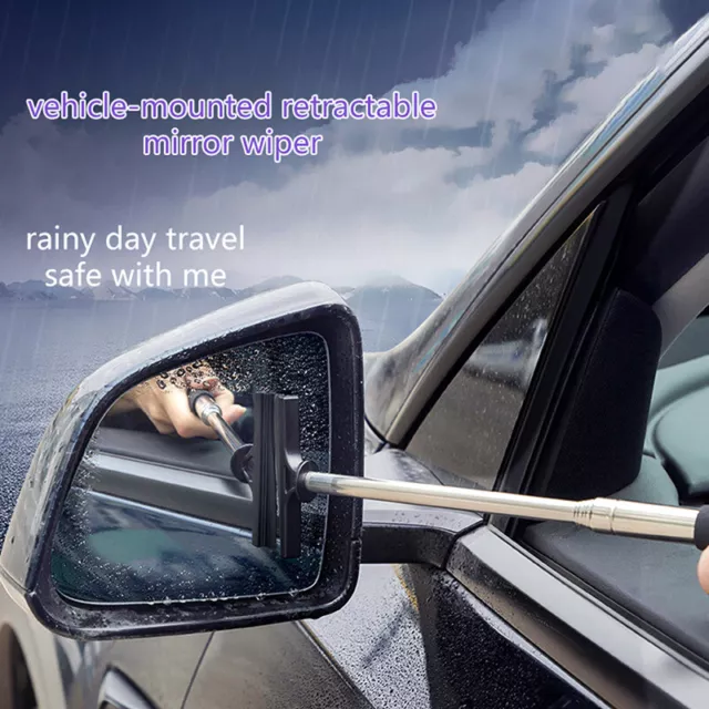 CAR SIDE MIRROR Squeegee Portable with Telescopic Long Rod Rearview Mirror  Wiper $14.99 - PicClick AU
