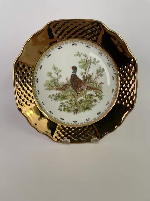 Bareuther Waldsassen Wildlife Game Gold 9 1/2" Dinner Plate Bavaria Pheasant