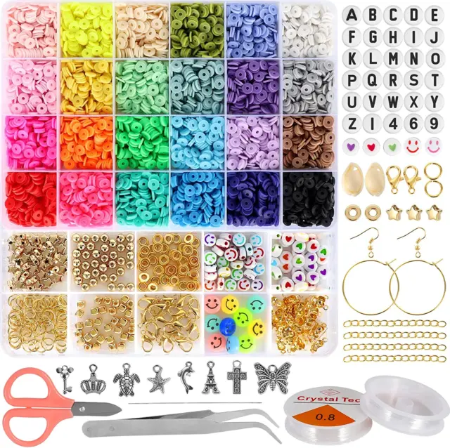 6000 Clay Beads for Bracelets Making, Polymer Flat Heishi Beads,Preppy Jewelry C