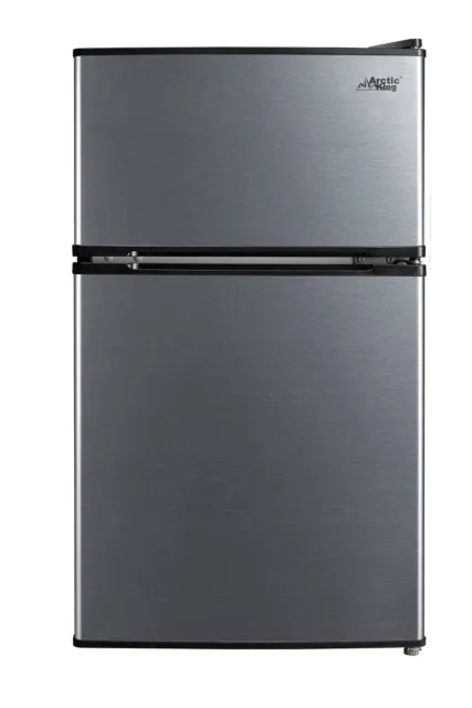 3.2 Cu ft Two Door Compact Refrigerator with Freezer Stainless Steel Mini Fridge