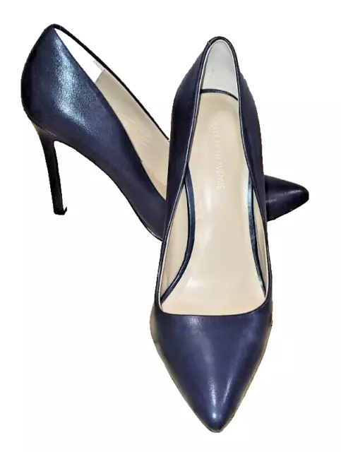 Women's Saks Fifth Avenue Leather Stiletto Pumps ~ Navy Blue ~ U.S. Size 7