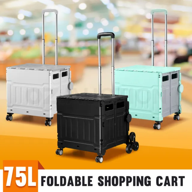 Foldable Shopping Cart Trolley Basket Market Grocery Storage Crate Luggage 75L