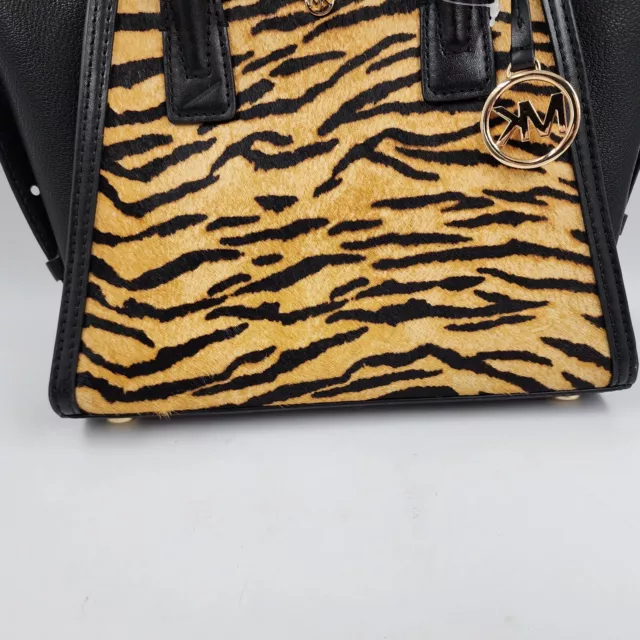 Michael Kors Tiger Print Calf Hair Avril Top Zip Satchel Marigold 2