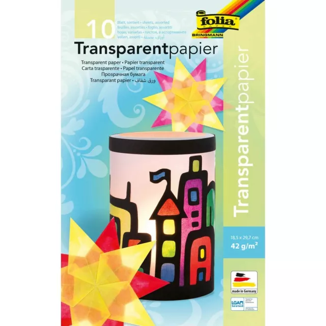 10 folia Transparentpapier A4 42 g/qm farbig Papierbasteln Papiere Transparent