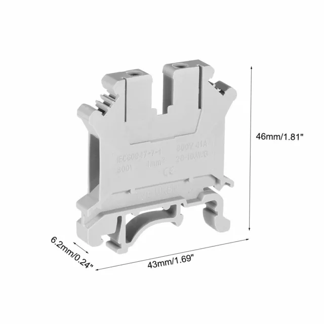 DIN Rail Terminal Block UK5N 800V 41A Screw Type Connector 0.2-4mm2 Grey 10 Pcs 3