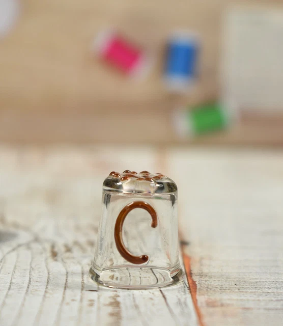 Lovely Glass Thimble with applied  Coffee Coloured Dots and Letter 'C'