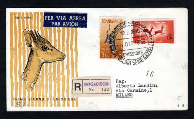 Somalia AFIS  1958, FDC PRIVATA, ANIMALI, ANTILOPI AEREA