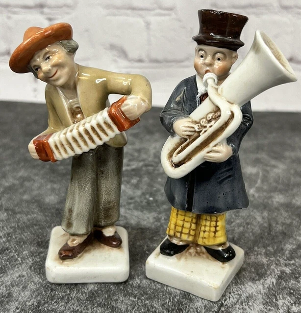 PAIR GERMAN PORCELAIN Musician Figurines, Accordion Concertina and Tuba