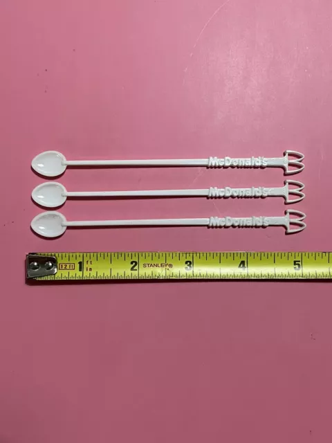 3 Vintage McDonalds McSpoon Coffee Stirrer Spoons Banned Swizzle Sticks Plastic