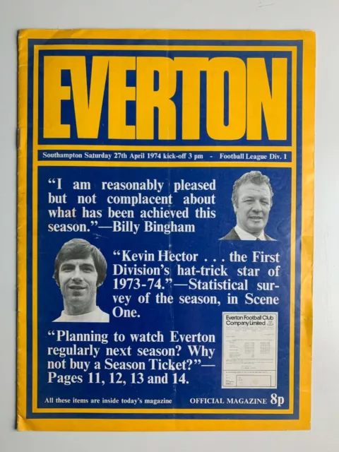 PROGRAMME EVERTON - SOUTHAMPTON 27th APRIL 1974