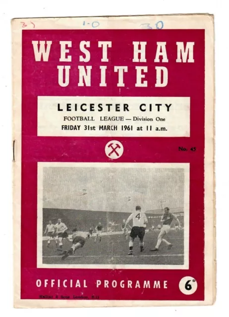 West Ham United v Leicester City - 1960-61 Division One - Programme