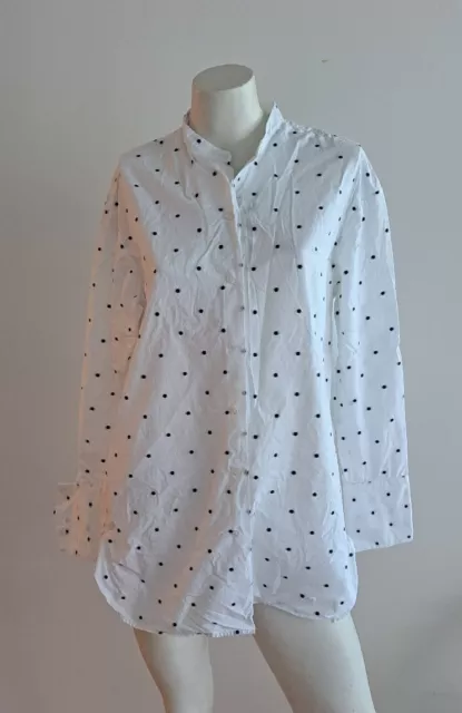 Womens Bassike Shirt Blouse - White with Black Dots - Size M - 100% Cotton