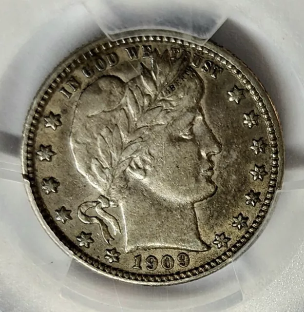 CHOICE 1909-D Silver Barber Quarter 25c PCGS XF45 High Grade, Better Date