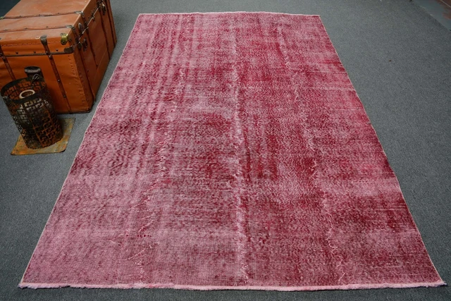 Grand tapis vintage en laine rouge, grand tapis oriental tissé à la