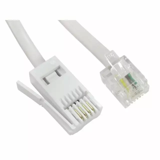 BT to RJ11 Telephone Modem Cable UK Landline Lead Fax Router Phone Sky Box White