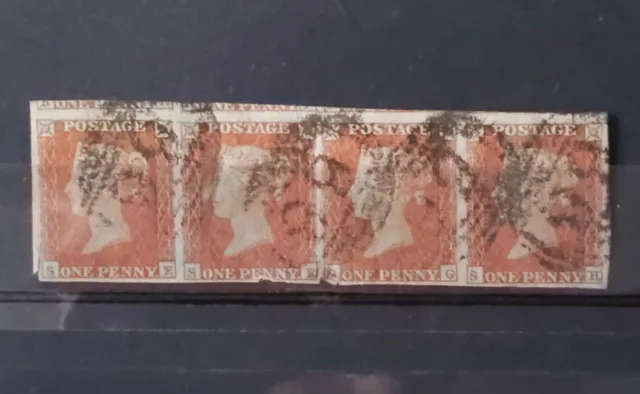 Gb Queen Victoria Sg 8 1D Red Brown Strip Of 4 Used