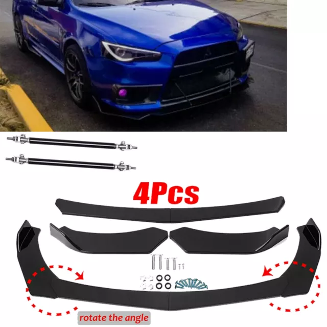 For Mitsubishi Lancer Evo X Front Bumper Lip Splitter Spoiler W/ 2 Strut Rods