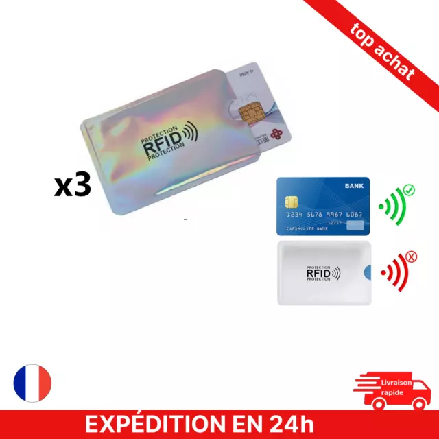 3 étuis de protection carte bleu credit sans contact anti piratage RFID NFC Neuf