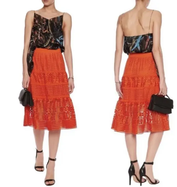 DVF Diane Von Furstenberg Tiana Lace Orange Midi Skirt Size 6 Pre-owned