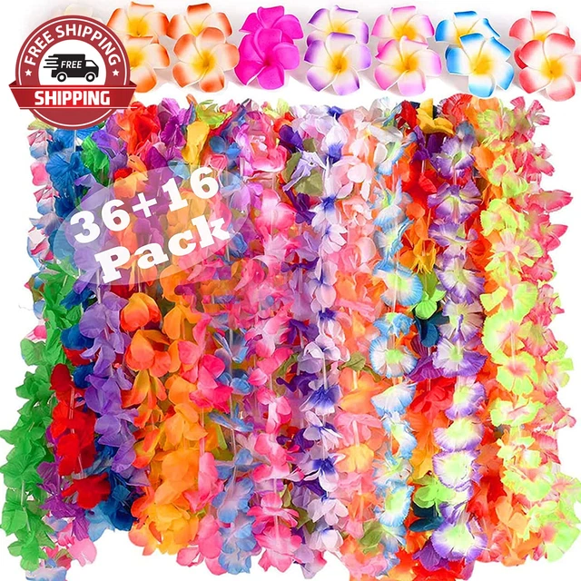 Hawaiian Luau Party Supplies-Hawaiian Leis(36Ct) with (16Pcs) Hawaiian Flower Ha
