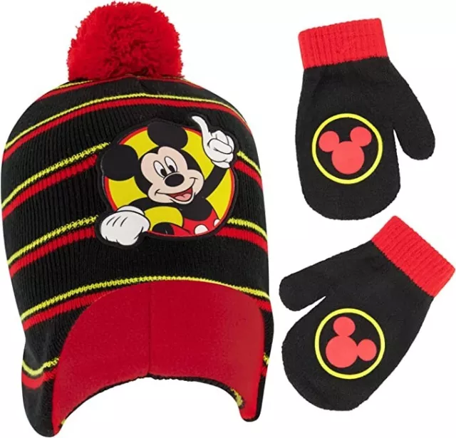 Disney Mickey Mouse Winter Hat and Kids Mittens Set, Toddler Boys Ages 2-7
