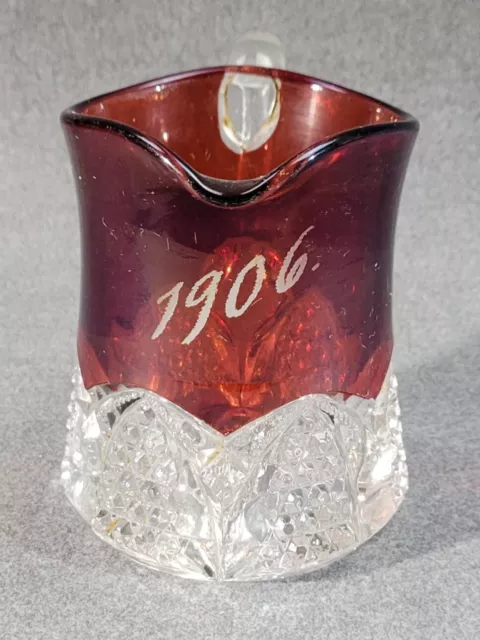 Antique 1906 EAPG Ruby Red Jefferson Glass Souvenir 8 oz. Full Size Creamer