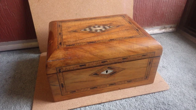 Antique Portable Lap Field Writing Desk Box Marquetry Inlay Marked Inkwell C1800
