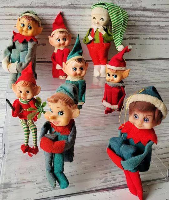 VINTAGE CHRISTMAS PIXIE Elf Elves Knee Hugger Felt Ornament Shelf ...
