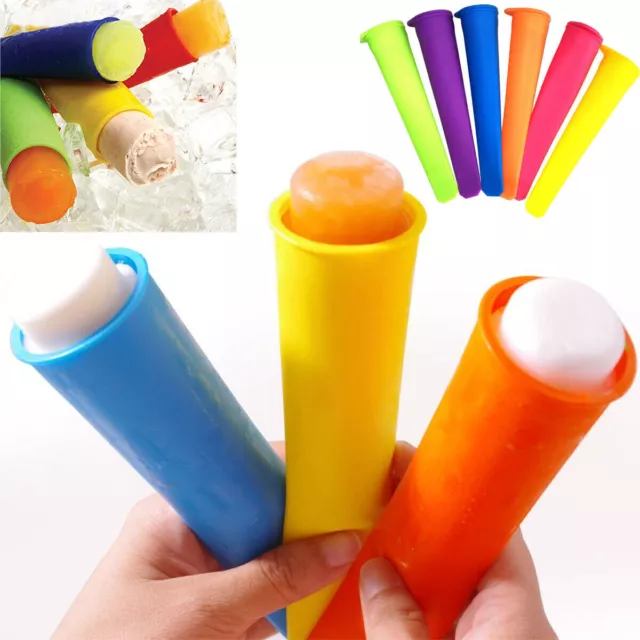 6x Silikon Push Up Frozen Stick Eis Pop Joghurt Gelee Lolly Maker Form UK 2