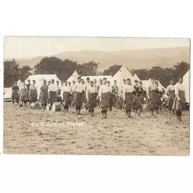 MILITARY Scots Reg Shirtsleeve Parade at Monzie nr Crieff RP Postcard Sent 1912