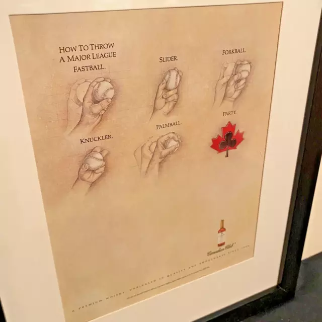 Vintage Canadian Club Baseball Print Ad Matted And Framed 1990s Sports Bar Decor