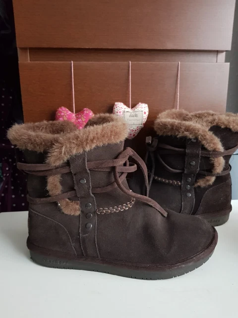 LADIES SKECHERS LEATHER Boots Size 6 Faux Fur Lined 29.99
