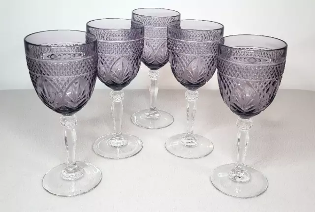 Vintage Cristal D'Arques France Amethyst Purple Wine Water Goblets Set Of 5