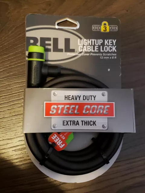 Bell Light up Key Cable Lock 6 foot. Heavy Duty Steel Core